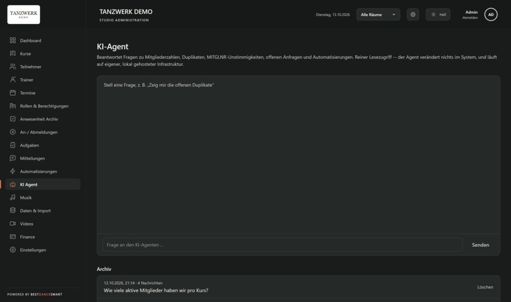 BestDanceSmart Screenshot – KI-Agent (Demo-Daten)