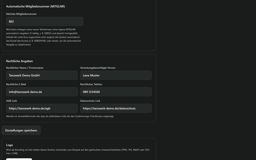BestDanceSmart Screenshot – bds3 s einstellungen (Demo-Daten)